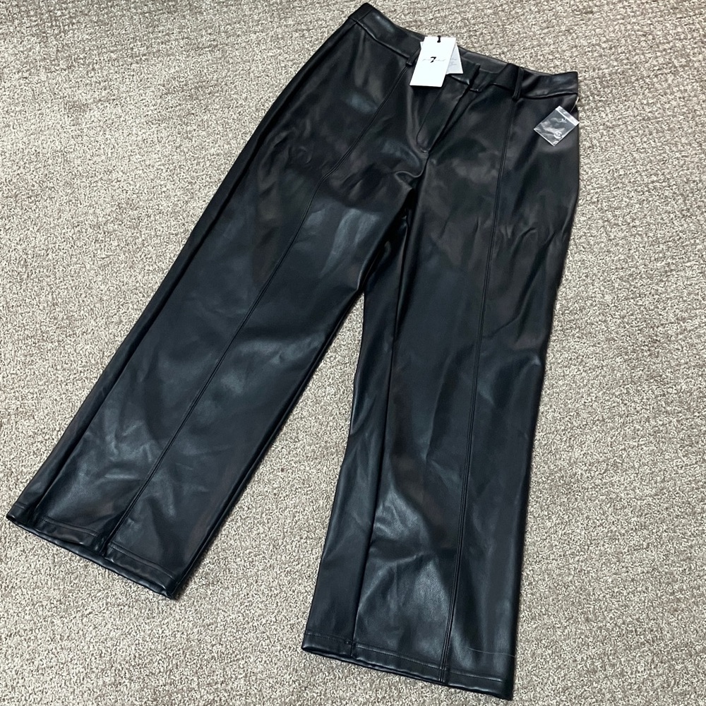 7 For All Mankind Black Faux Leather Pants Sleek Finish Sz L